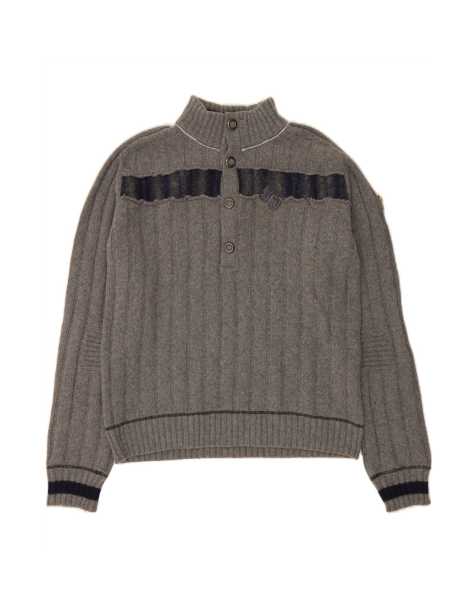 Vintage Button Neck Jumper Sweater Medium In Grey Wool - view 1