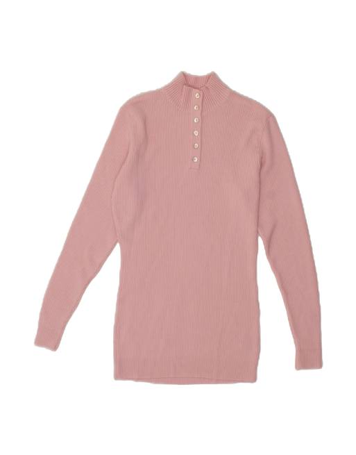 Vintage Button Neck Jumper Sweater UK 6 XS In Pink