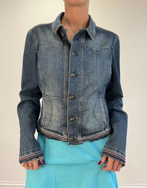 Vintage button up denim jacket in mid wash