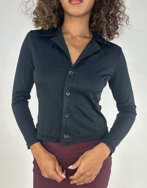 Vintage button up long sleeve top in black, 3 of 4
