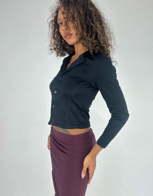 Vintage button up long sleeve top in black, 4 of 4