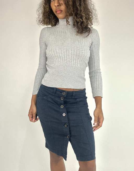 Vintage button up midi skirt in navy