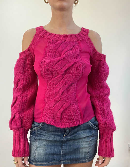 Vintage cable knit jumper in pink
