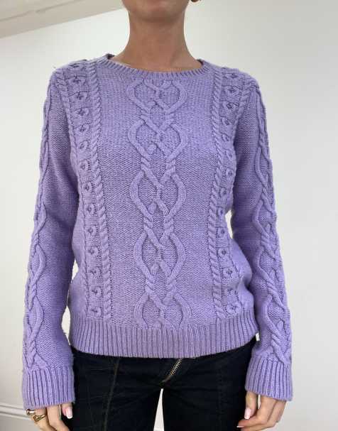 Vintage cable knit jumper in purple - view 1