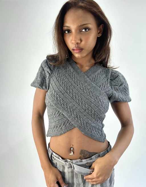 Vintage cable knit top in grey