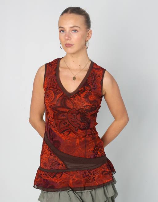 Vintage cache cache S woven top in brown