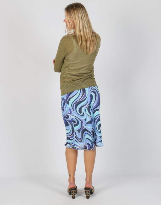Vintage Calcuel XS woven midi skirt in blue, 3 of 4