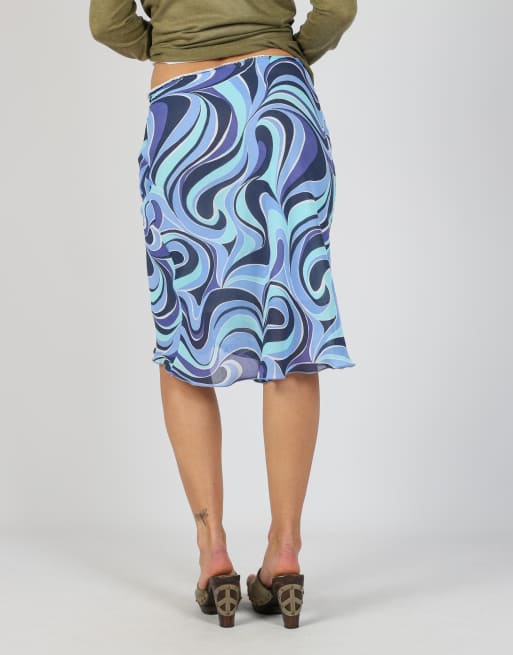 Vintage Calcuel XS woven midi skirt in blue, 4 of 4