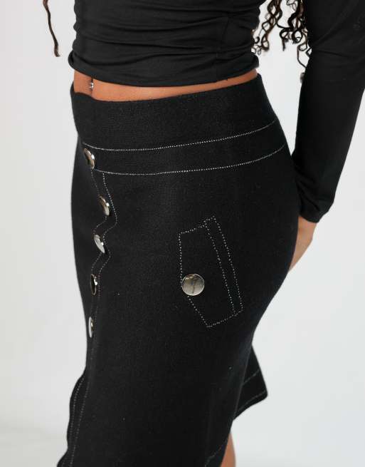 Vintage California & Miss S woven midi skirt in black, 4 of 4