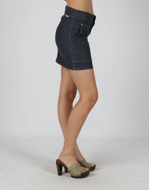 Vintage Calvin Klein S denim mini skirt in navy blue, 2 of 4