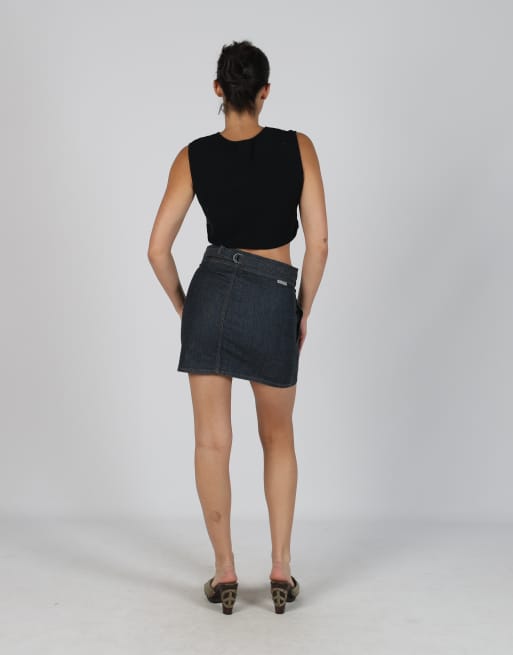 Vintage Calvin Klein S denim mini skirt in navy blue, 3 of 4