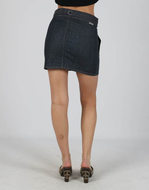 Vintage Calvin Klein S denim mini skirt in navy blue, 4 of 4