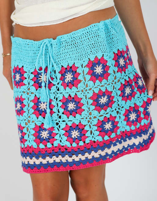 Vintage Calzedonia M woven mini skirt in blue, 4 of 4