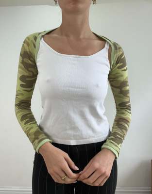 Vintage camo print bolero in green