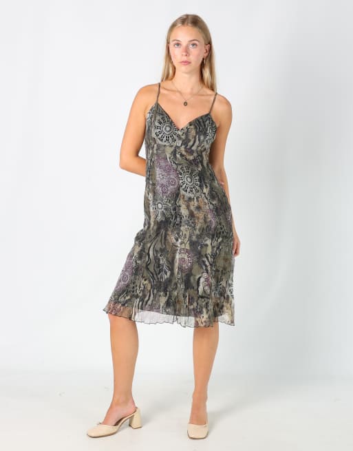 Vintage Camomilla M woven midi dress in dark green