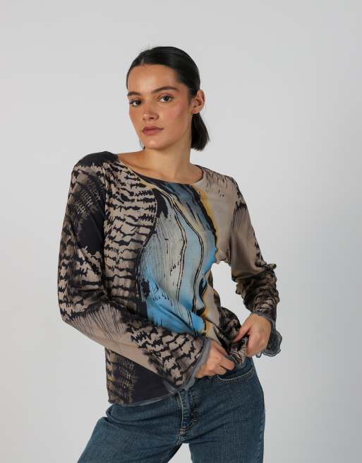 Vintage Cannella M long sleeve top in navy blue, 1 of 4