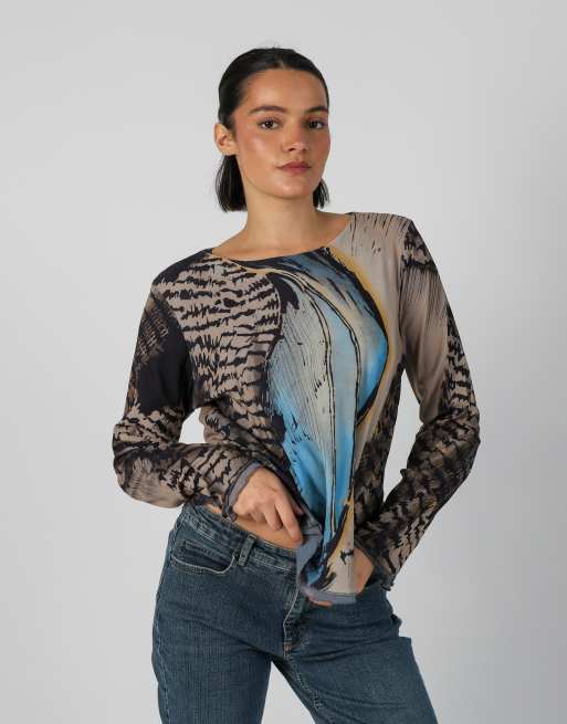 Vintage Cannella M long sleeve top in navy blue, 3 of 4