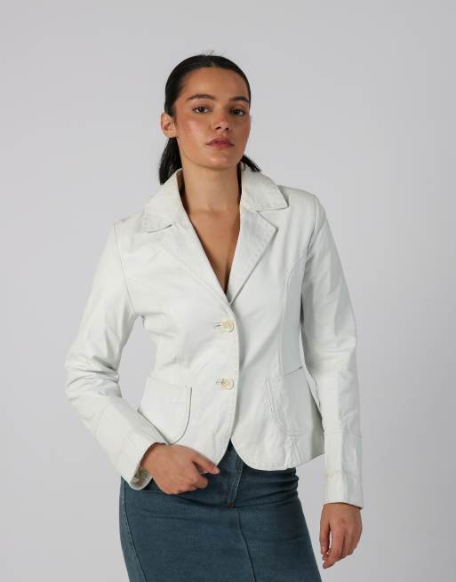Vintage Cannella S leather jacket in white, 3 of 4