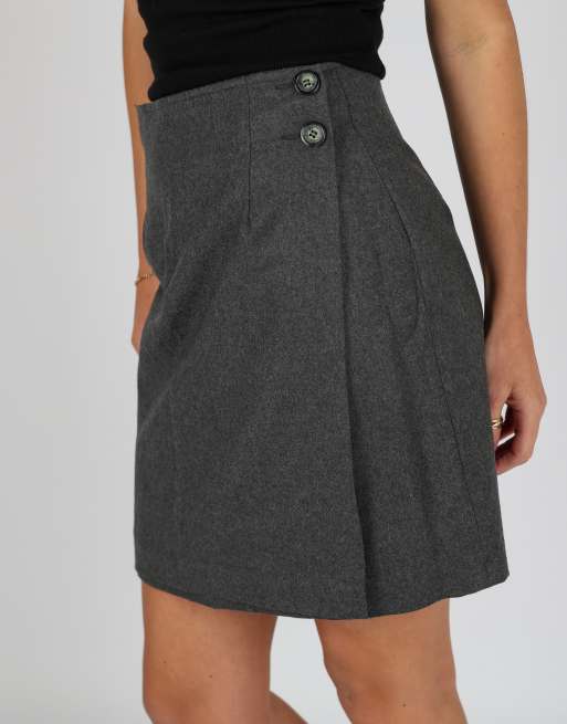 Vintage Caposantachiara S woven midi skirt in charcoal grey | ASOS