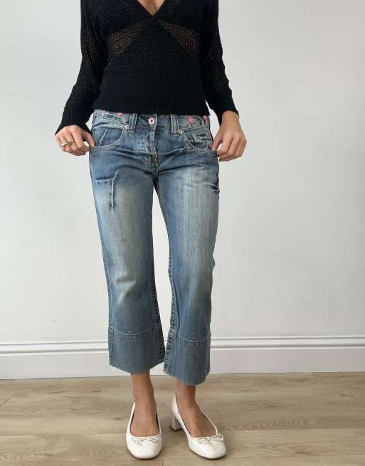 Vintage capri jeans in washed blue