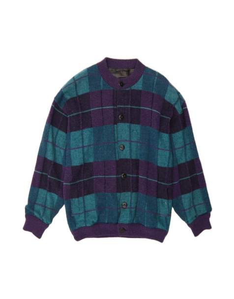 Vintage Cardigan Medium In Blue Check Wool - view 1