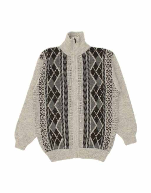 Vintage Cardigan Sweater 3XL In Grey Argyle/diamond