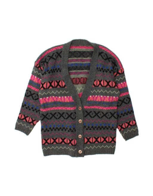 Vintage Cardigan Sweater EU 40/42 Large In Grey Fair Isle