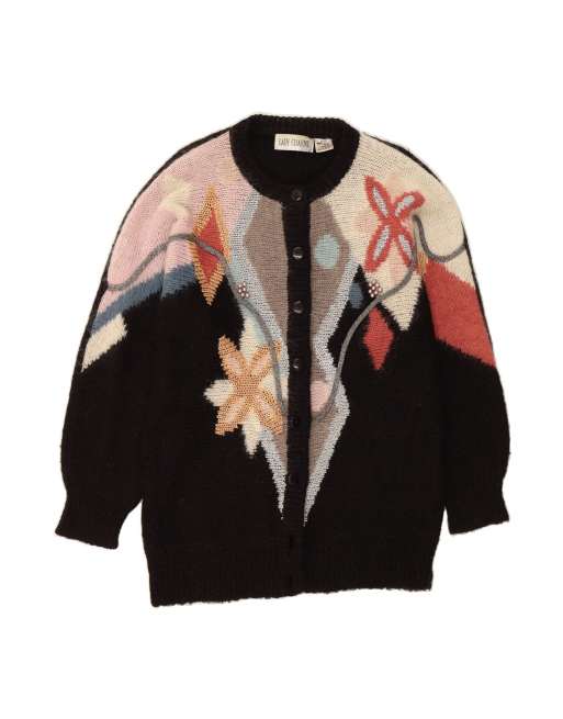 Vintage Cardigan Sweater EU 42/44 Large In Black Floral