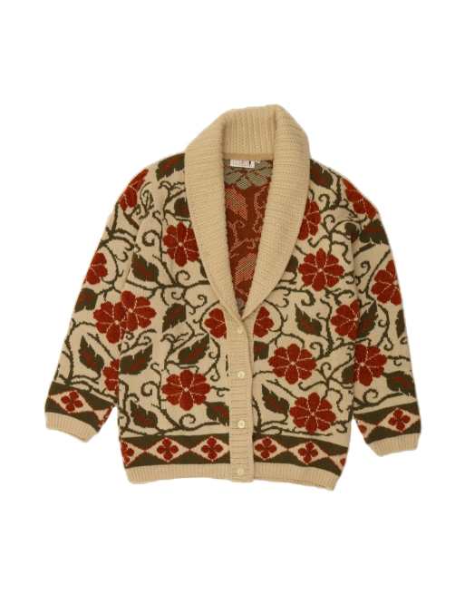 Vintage Cardigan Sweater EU 42 Large In Beige Floral