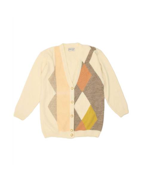 Vintage Cardigan Sweater It 44 Medium In Off In White Argyle/diamond - view 1