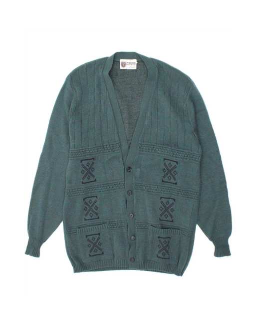 Vintage Cardigan Sweater It 48 Medium In Green Geometric