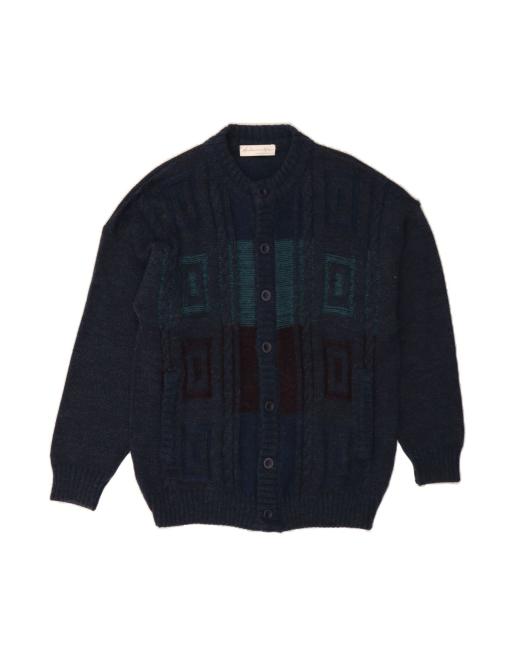 Vintage Cardigan Sweater It 50 Medium In Blue Geometric