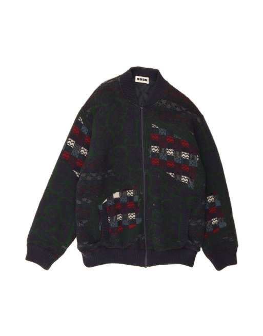 Vintage Cardigan Sweater It 50 Medium In Blue Paisley Merino Wool