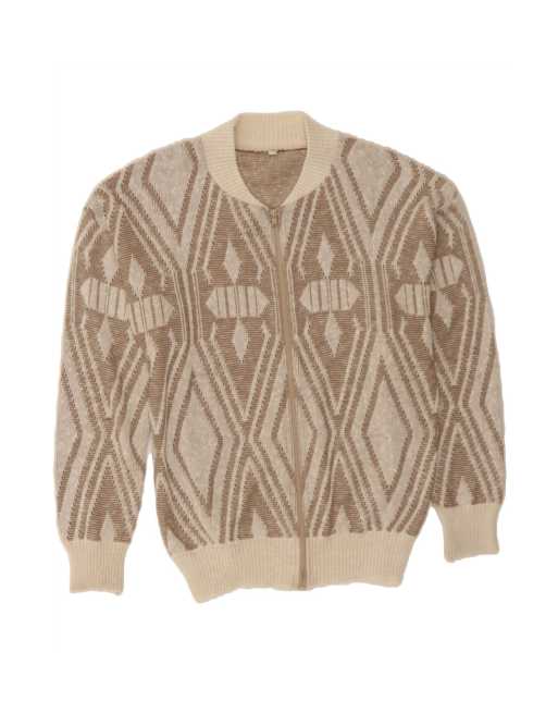 Vintage Cardigan Sweater It 52 2XL In Beige Argyle/diamond
