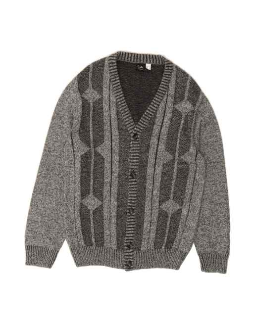 Vintage Cardigan Sweater It 52 Large In Grey Argyle/diamond