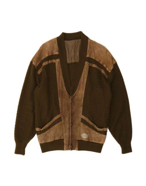 Vintage Cardigan Sweater It 56 XL In Brown Colourblock