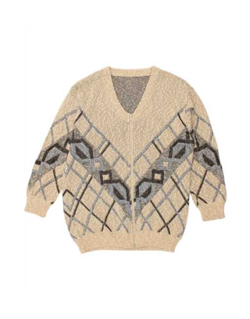Vintage Cardigan Sweater Large In Beige Argyle/diamond