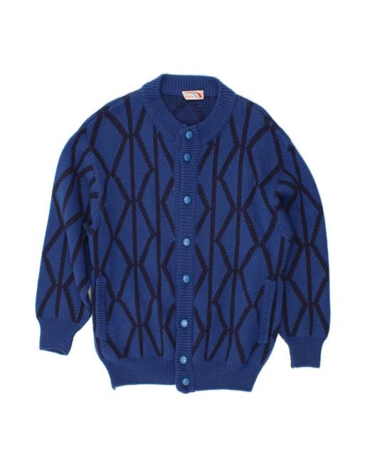 Vintage Cardigan Sweater Large In Blue Argyle/diamond