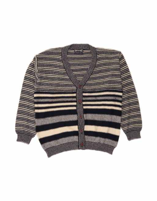 Vintage Cardigan Sweater Large In Blue Striped