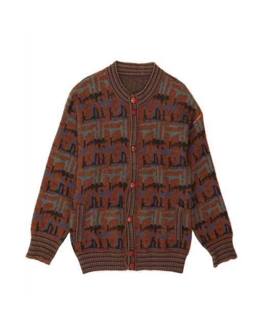 Vintage Cardigan Sweater Large In Brown Geometric