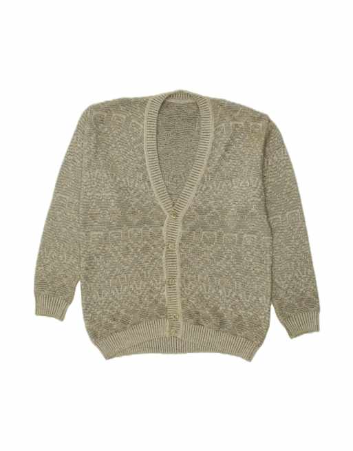 Vintage Cardigan Sweater Large In Grey Fair Isle