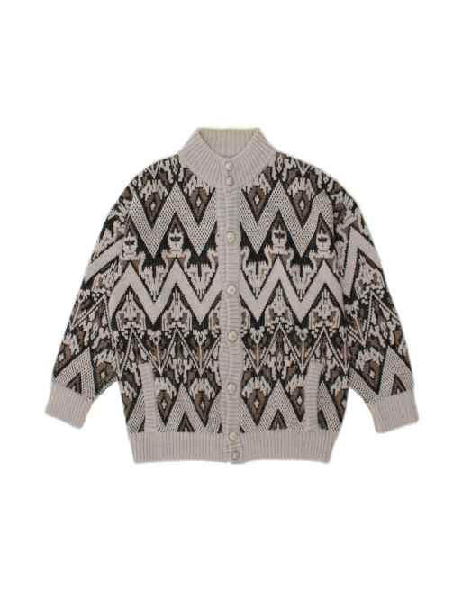 Vintage Cardigan Sweater Large In Grey Fair Isle