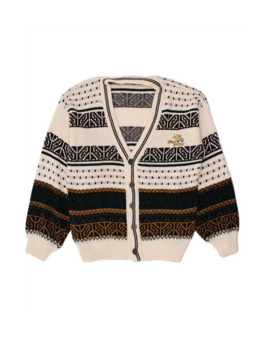 Vintage Cardigan Sweater Large In White Fair Isle