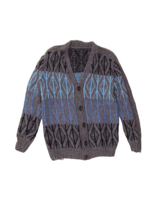 Vintage Cardigan Sweater Medium In Grey Argyle/diamond