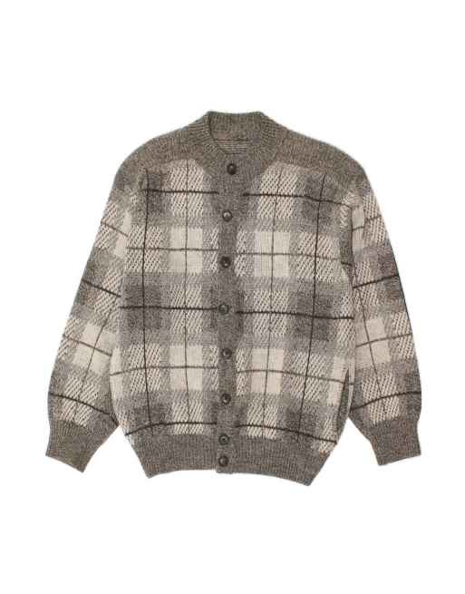 Vintage Cardigan Sweater Medium In Grey Check