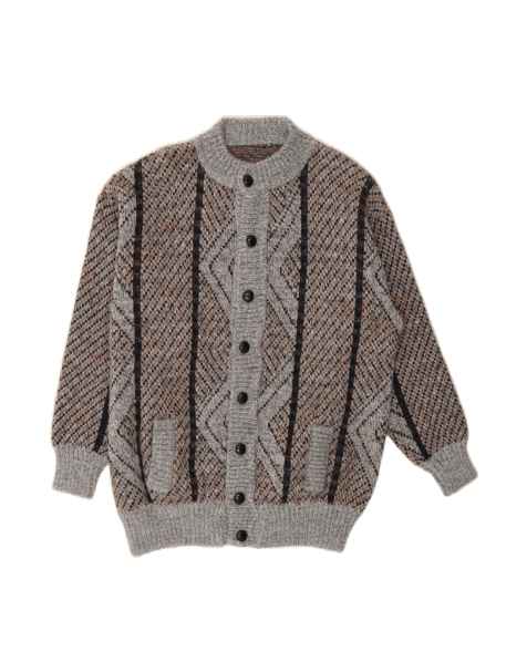 Vintage Cardigan Sweater Medium In Grey Striped - view 1