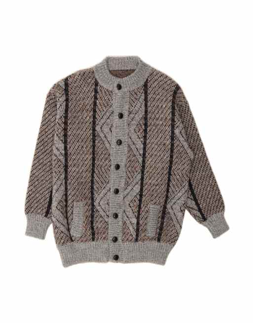 Vintage Cardigan Sweater Medium In Grey Striped
