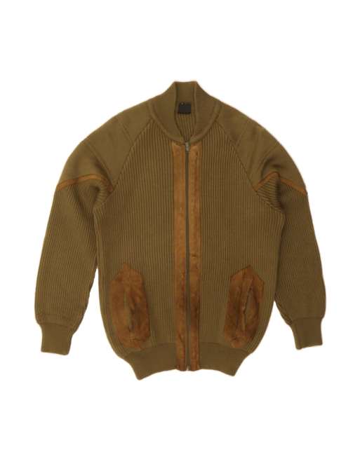 Vintage Cardigan Sweater Medium In Khaki Wool