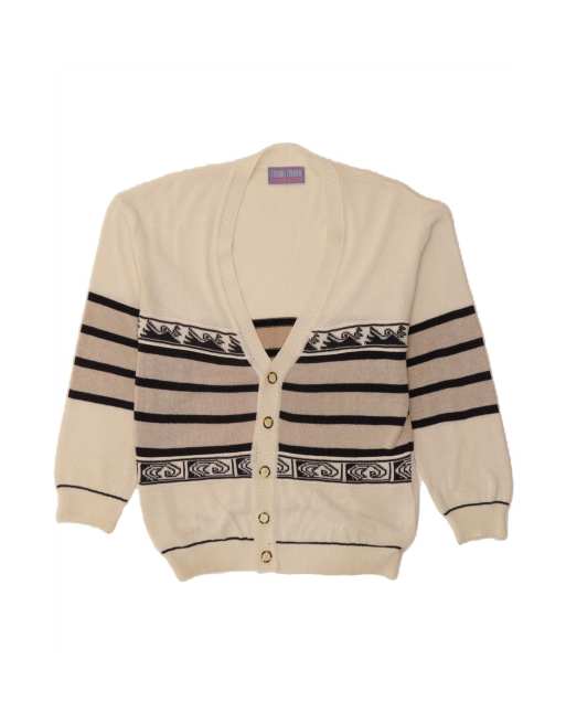 Vintage Cardigan Sweater Medium In Off In White Striped