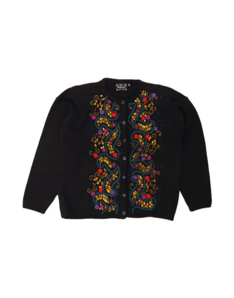 Vintage Cardigan Sweater One Size In Black Floral - view 1